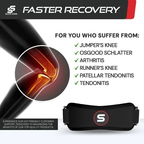 Sleeve Stars Patellar Tendon Support Strap Osgood Schlatter Knee Brace for Youth, Women & Men, Black | Adjustable Fit for Pain Relief thumbnail 2
