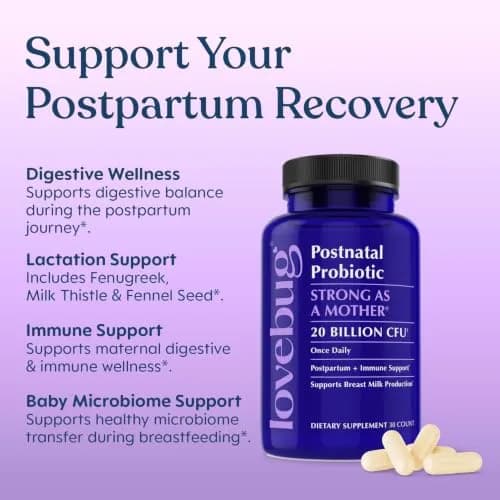 LOVEBUG Postnatal Probiotic & Lactation Blend for Breastfeeding, 30 Count | Supports Milk Supply & Gut Health thumbnail 3