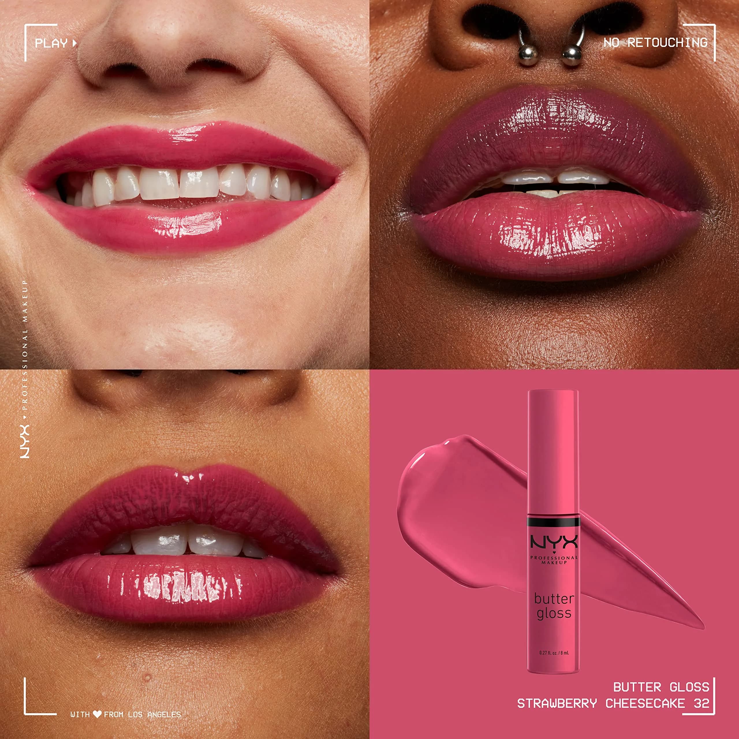 NYX PROFESSIONAL MAKEUP Butter Gloss Bling Lip Gloss - 32 Strawberry Cheesecake (Warm Pink), 7.65 ml - view 3