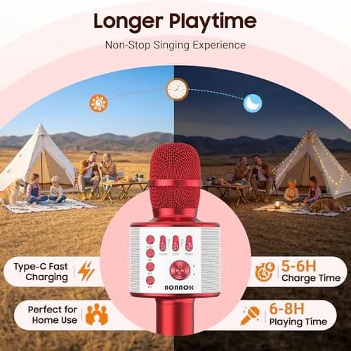 BONAOK Q37 Wireless Bluetooth Karaoke Microphone Red | Portable Handheld Mic Speaker Machine for Parties & Smartphones thumbnail 4