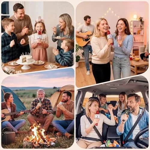 BONAOK Q37 Wireless Bluetooth Karaoke Microphone Red | Portable Handheld Mic Speaker Machine for Parties & Smartphones thumbnail 7