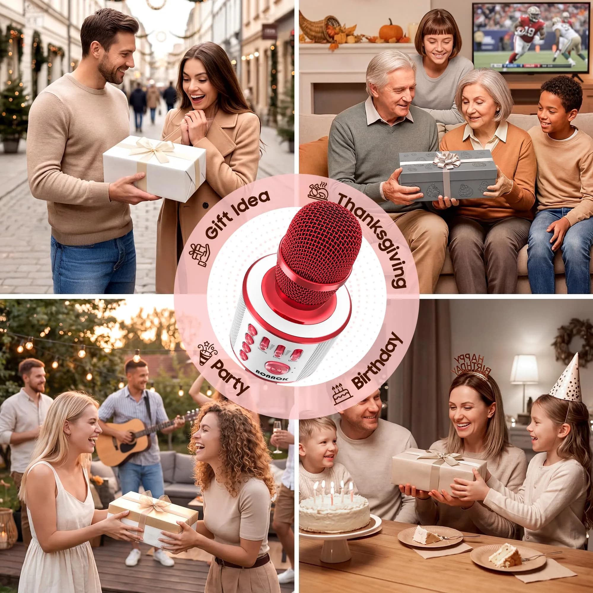 BONAOK Q37 Wireless Bluetooth Karaoke Microphone Red | Portable Handheld Mic Speaker Machine for Parties & Smartphones - view 9