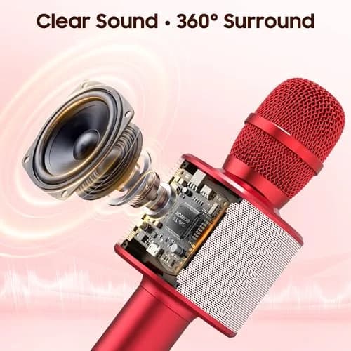 BONAOK Q37 Wireless Bluetooth Karaoke Microphone Red | Portable Handheld Mic Speaker Machine for Parties & Smartphones thumbnail 2