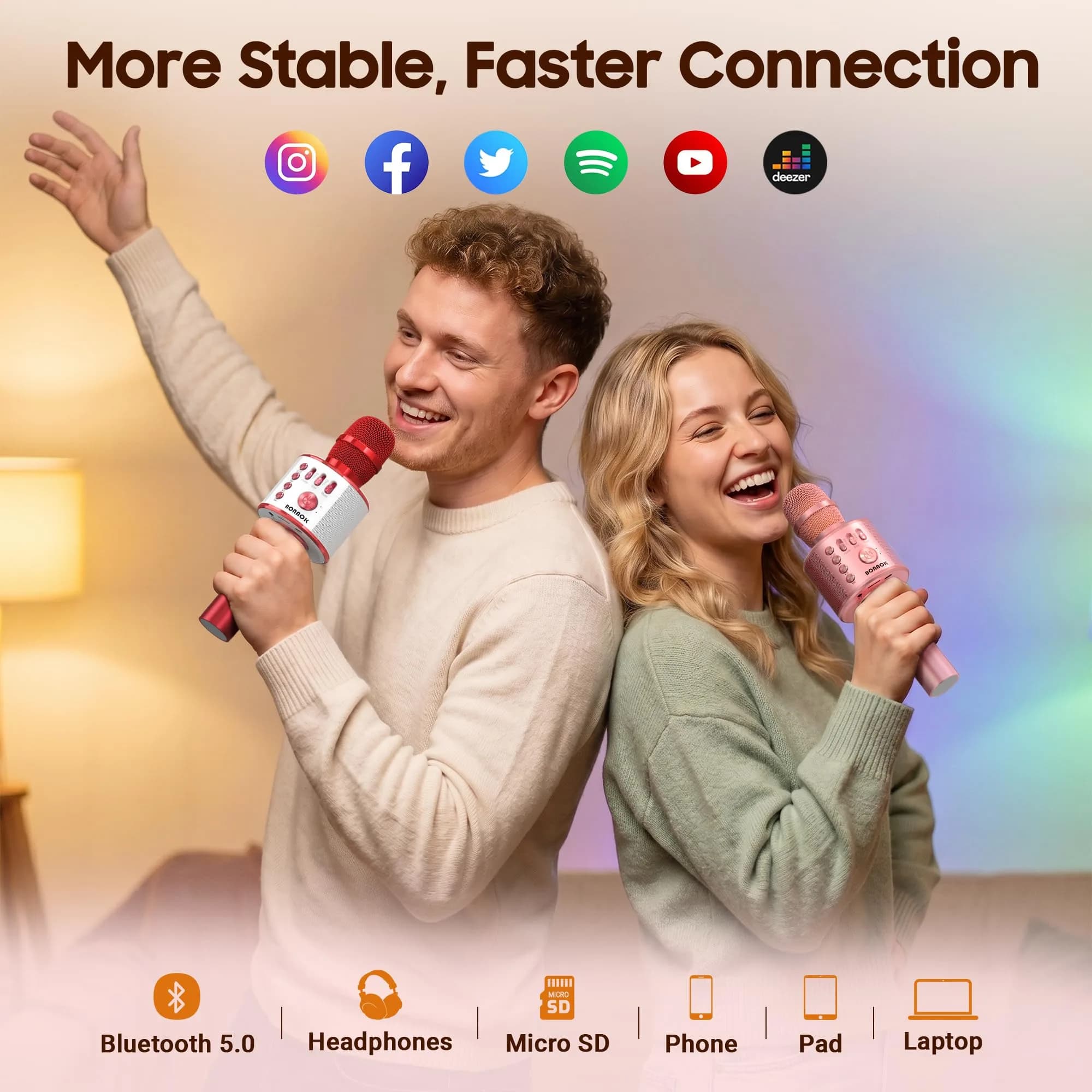 BONAOK Q37 Wireless Bluetooth Karaoke Microphone Red | Portable Handheld Mic Speaker Machine for Parties & Smartphones - view 3