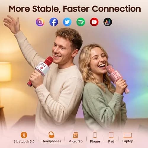 BONAOK Q37 Wireless Bluetooth Karaoke Microphone Red | Portable Handheld Mic Speaker Machine for Parties & Smartphones thumbnail 3