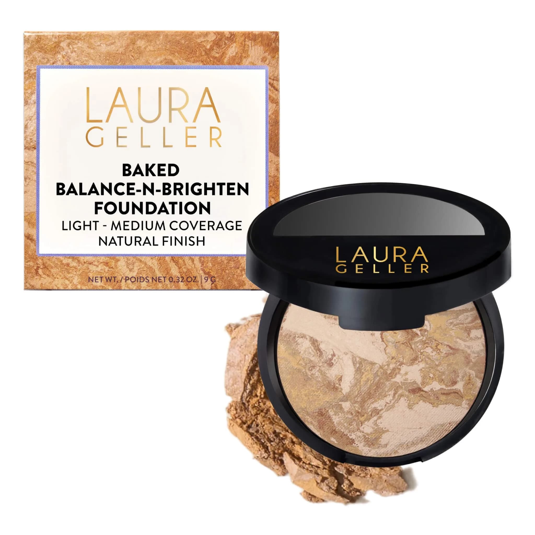 LAURA GELLER Baked Balance-n-Brighten Powder Foundation – Medium | Self-Adjusting, Radiant Finish, 0.32 Oz — 04 Medium