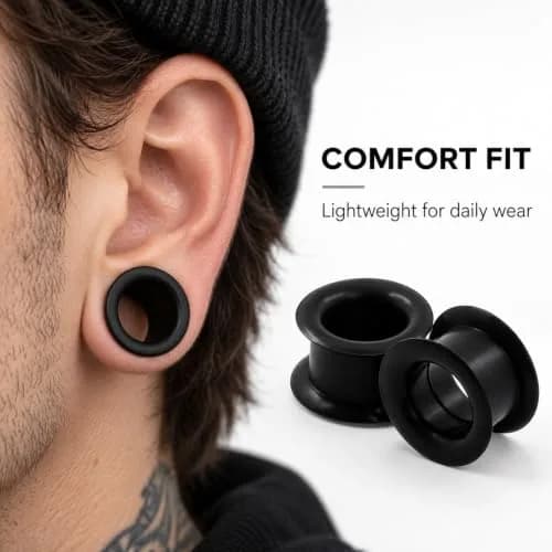 Oyaface Black Silicone Ear Tunnels 16mm | Hypoallergenic, Flexible & Stylish (70-120 chars) thumbnail 6