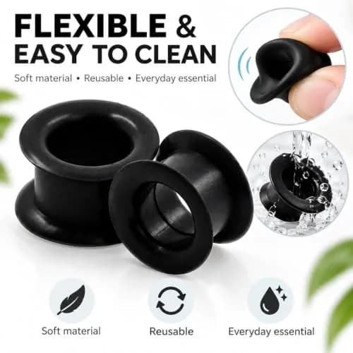Oyaface Black Silicone Ear Tunnels 16mm | Hypoallergenic, Flexible & Stylish (70-120 chars) thumbnail 2