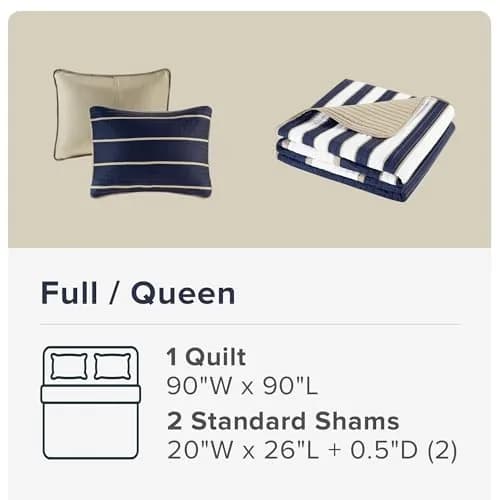 Comfort Spaces Striped Blue Queen Quilt Set Lightweight Kids Coverlet, 3pc | Modern Stripe Pattern for All Seasons thumbnail 5