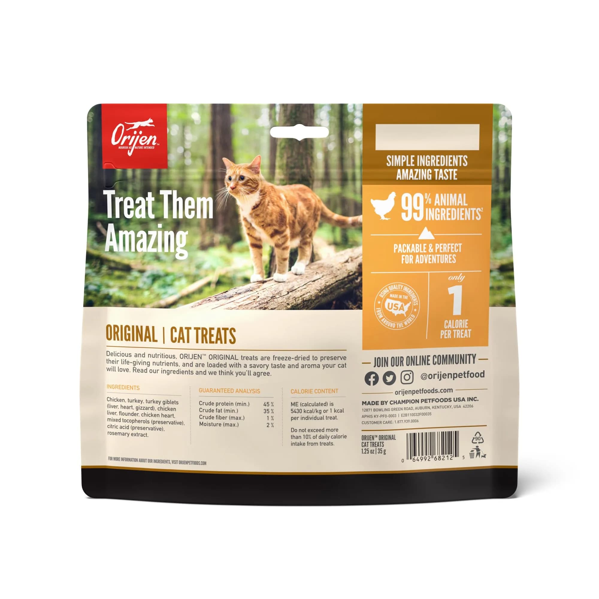 ORIJEN Original Recipe Freeze-Dried Cat Treats | 1.25oz (35g) Bag | 99% Animal Ingredients, High Protein - view 2