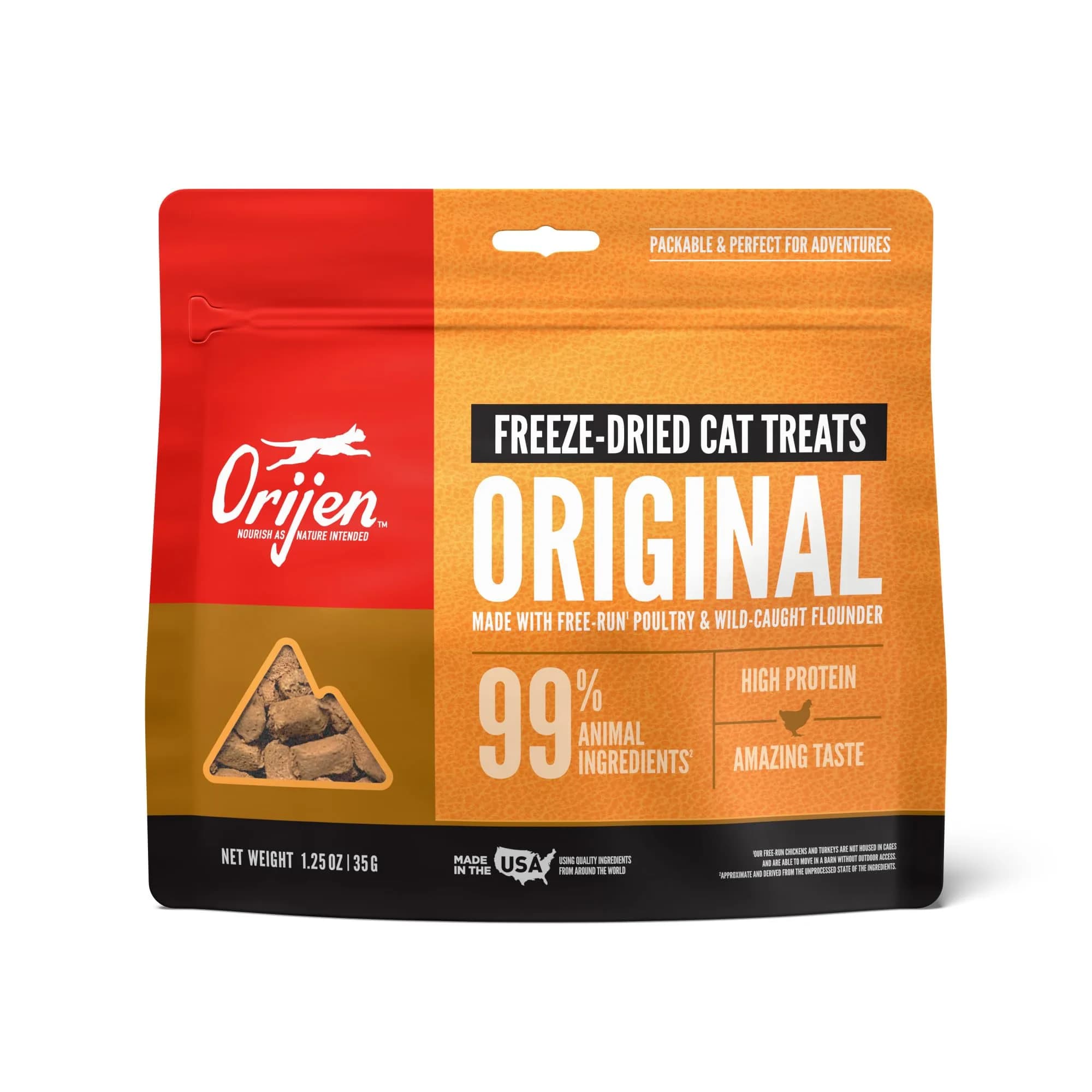 ORIJEN TUNDRA Freeze Dried Cat Treats 1.25oz (35g) | 99% Animal Ingredients, High Protein, 1 Calorie Each — Original Recipe