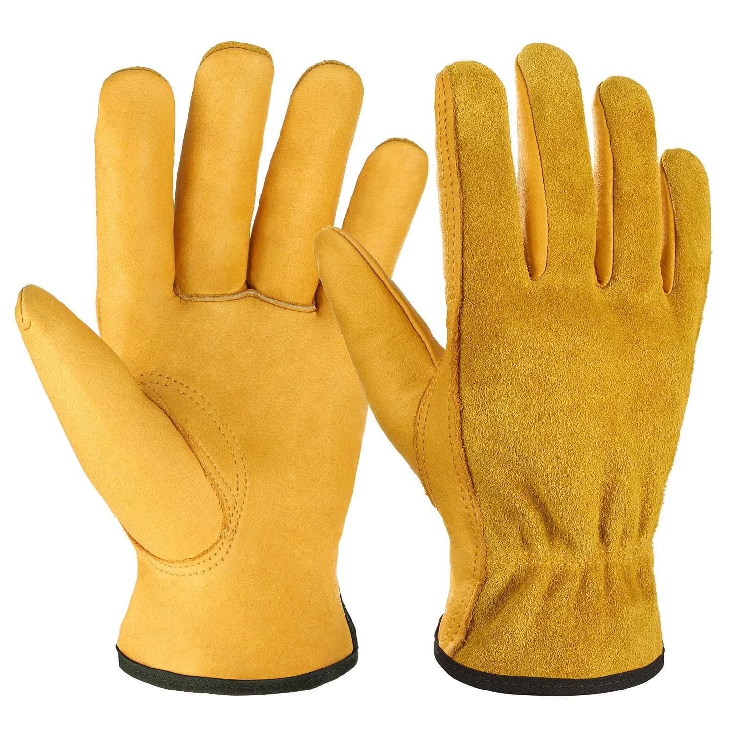 OZERO Gold Genuine Leather Work Gloves, Medium Size, 1 Pair | EN388 Certified Tough - main product image