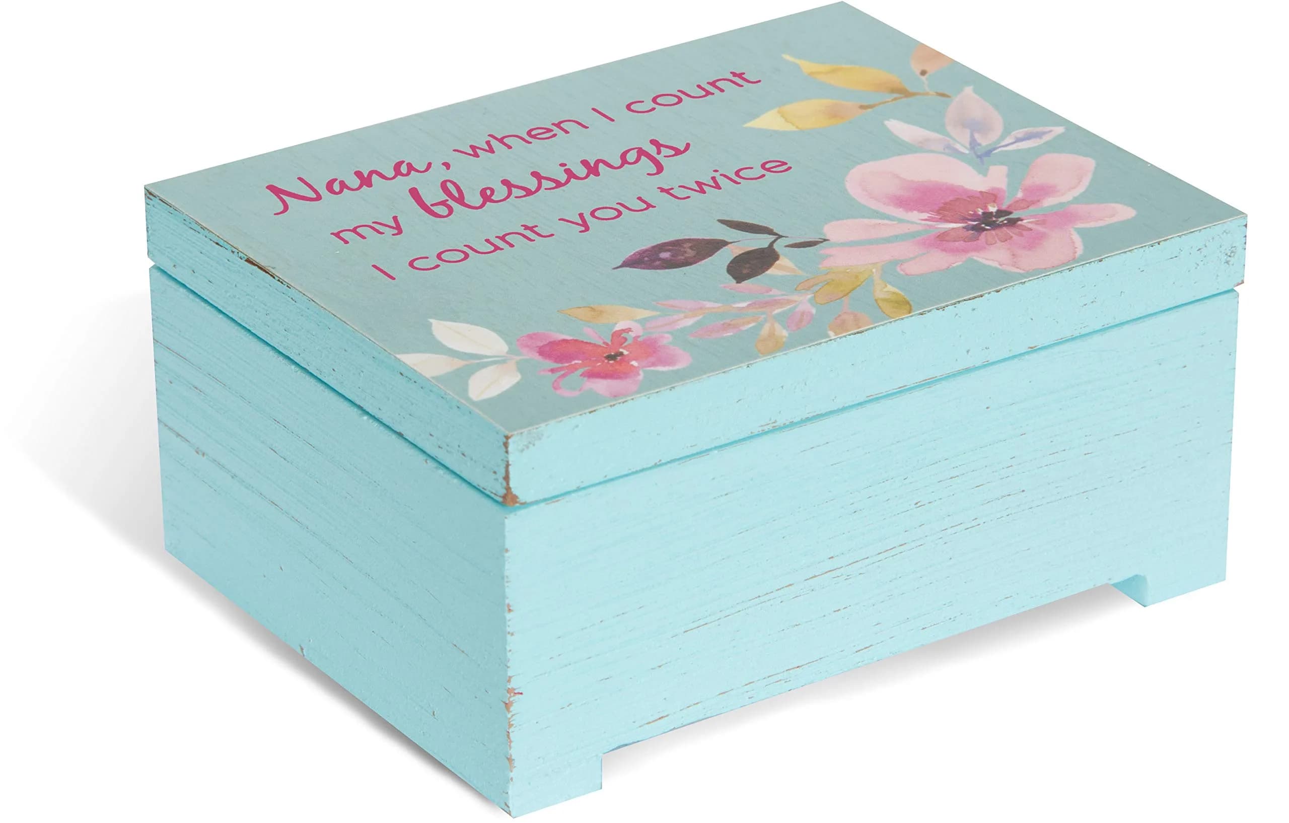 Pavilion Gift Company Nana, When I Count My Blessings I Count You Twice Blue Floral Jewelry Box | Decorative Box for Home Décor - main product image