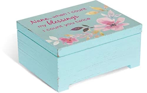 Pavilion Gift Company Nana, When I Count My Blessings I Count You Twice Blue Floral Jewelry Box | Decorative Box for Home Décor thumbnail 1
