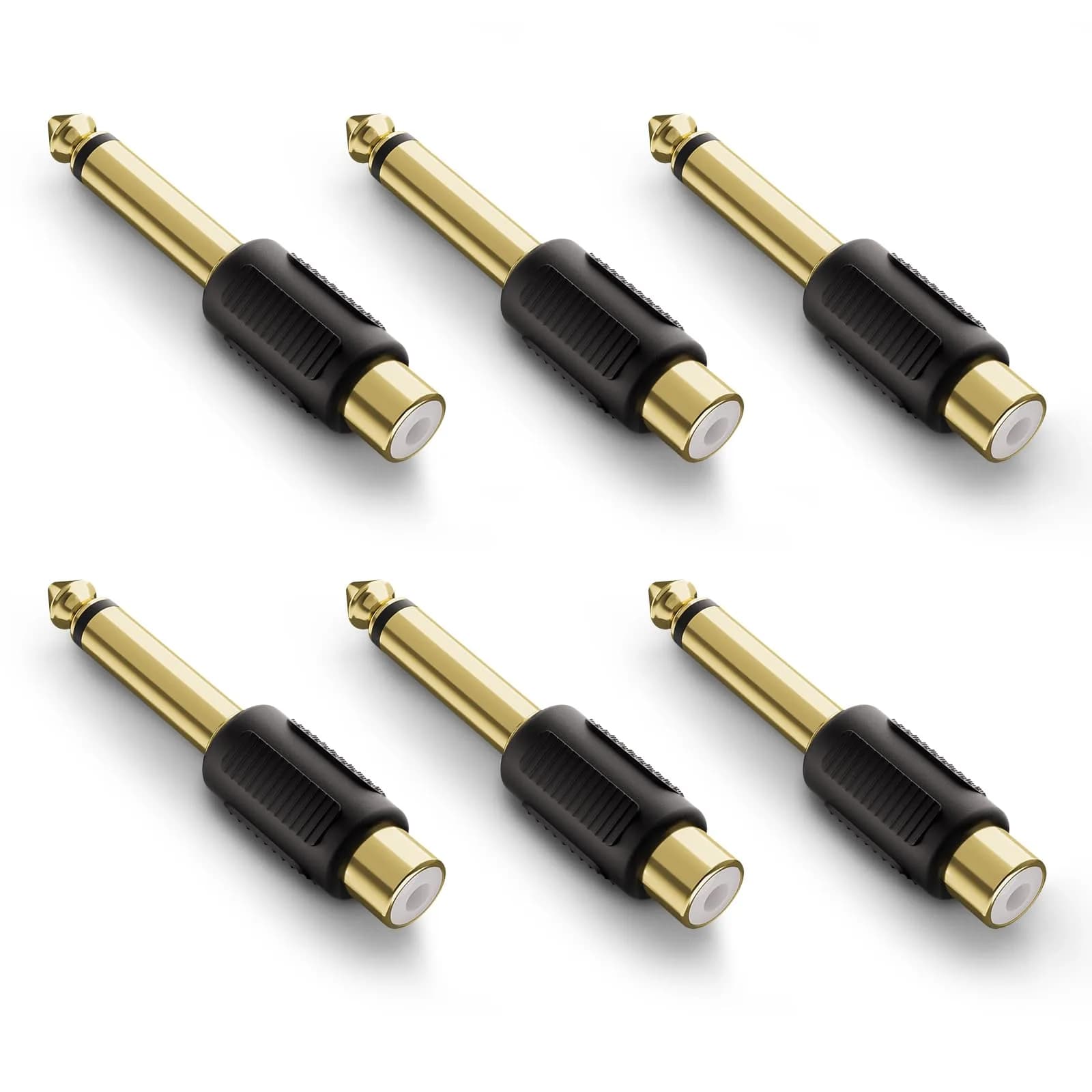VCE RCA Female to 6.35mm Mono Male Audio Adapter Converter, Black, 6-Pack | Connect Audio Devices Seamlessly — Black