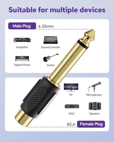 VCE RCA Female to 6.35mm Mono Male Audio Adapter Converter, Black, 6-Pack | Connect Audio Devices Seamlessly thumbnail 4