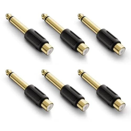 VCE RCA Female to 6.35mm Mono Male Audio Adapter Converter, Black, 6-Pack | Connect Audio Devices Seamlessly thumbnail 1