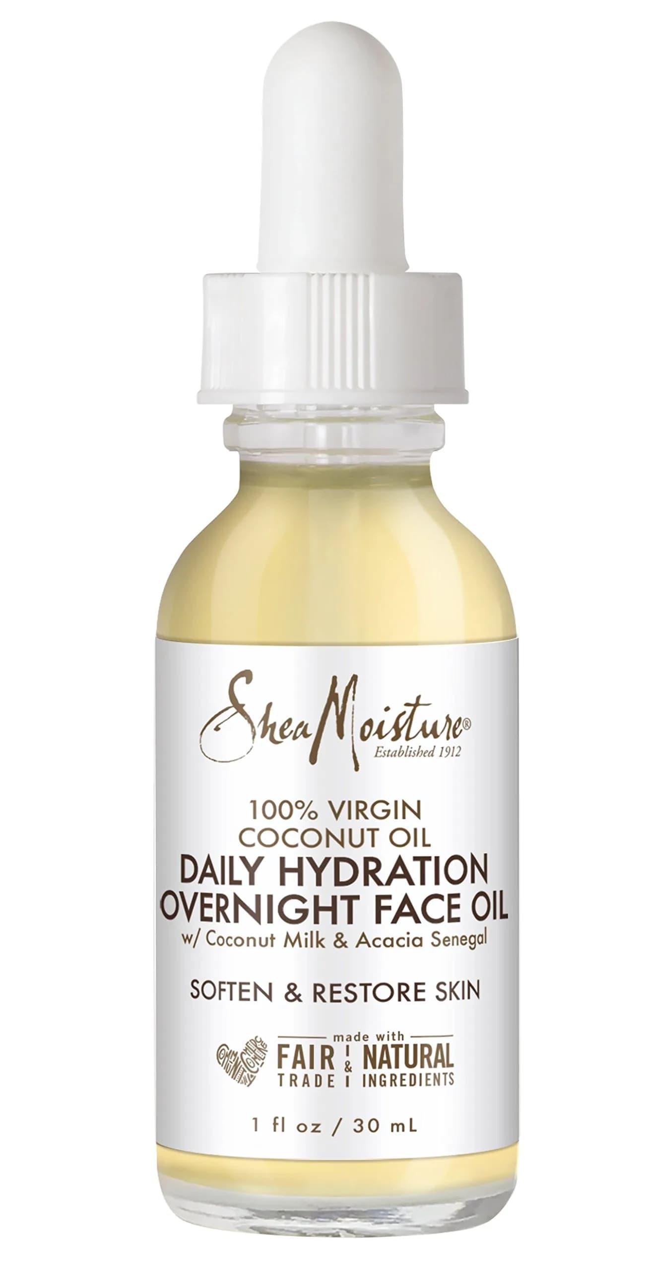 SheaMoisture 100% Virgin Coconut Oil Overnight Face Oil 30ml (1 Fl Oz) | Hydrates & Renews Skin - main product image