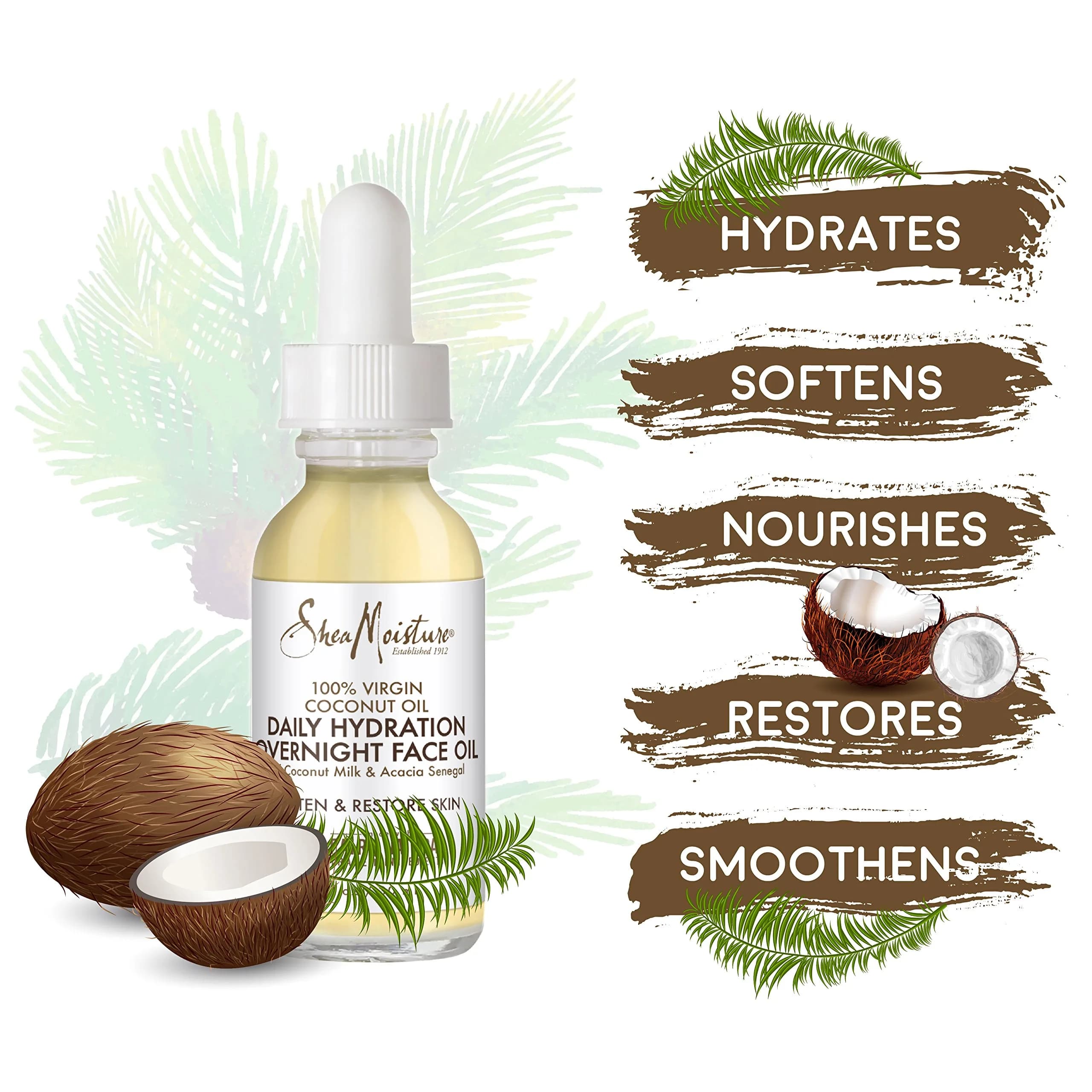 SheaMoisture 100% Virgin Coconut Oil Overnight Face Oil 30ml (1 Fl Oz) | Hydrates & Renews Skin - view 7