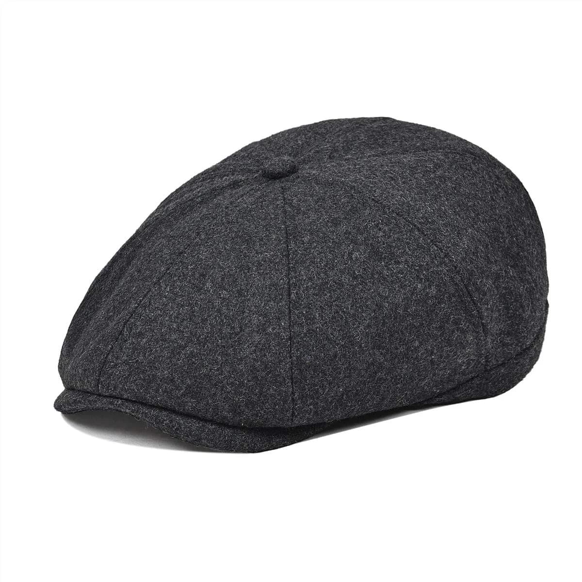 VOBOOM Men's Wool Blend 8 Panel Newsboy Cap Tweed Hat Grey | Vintage Herringbone Style — Grey