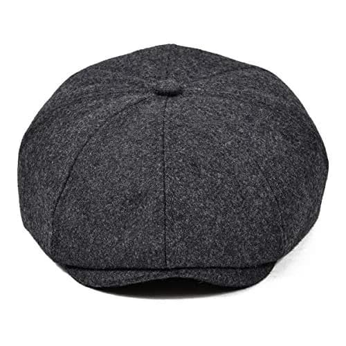 VOBOOM Men's Wool Blend 8 Panel Newsboy Cap Tweed Hat Grey | Vintage Herringbone Style thumbnail 2