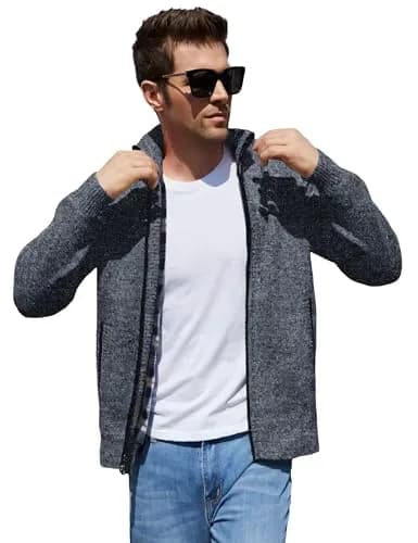 Yeokou Slim Fit Zip Up Casual Knitted Cardigan Sweater with Pockets (Small, Dark Grey) | Soft Cashmere Blend, Full-Zip, Regular Fit thumbnail 1
