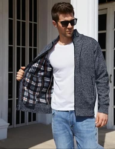 Yeokou Slim Fit Zip Up Casual Knitted Cardigan Sweater with Pockets (Small, Dark Grey) | Soft Cashmere Blend, Full-Zip, Regular Fit thumbnail 4
