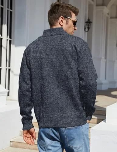 Yeokou Slim Fit Zip Up Casual Knitted Cardigan Sweater with Pockets (Small, Dark Grey) | Soft Cashmere Blend, Full-Zip, Regular Fit thumbnail 2