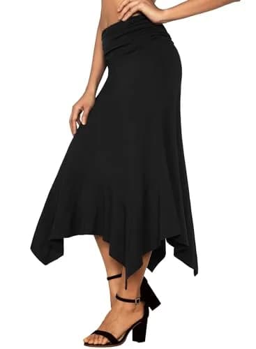 DJT Women's Flowy Handkerchief Hemline Midi Skirt Medium Black | Breathable Rayon & Spandex, Flattering Fit, Perfect for Summer & Autumn thumbnail 5