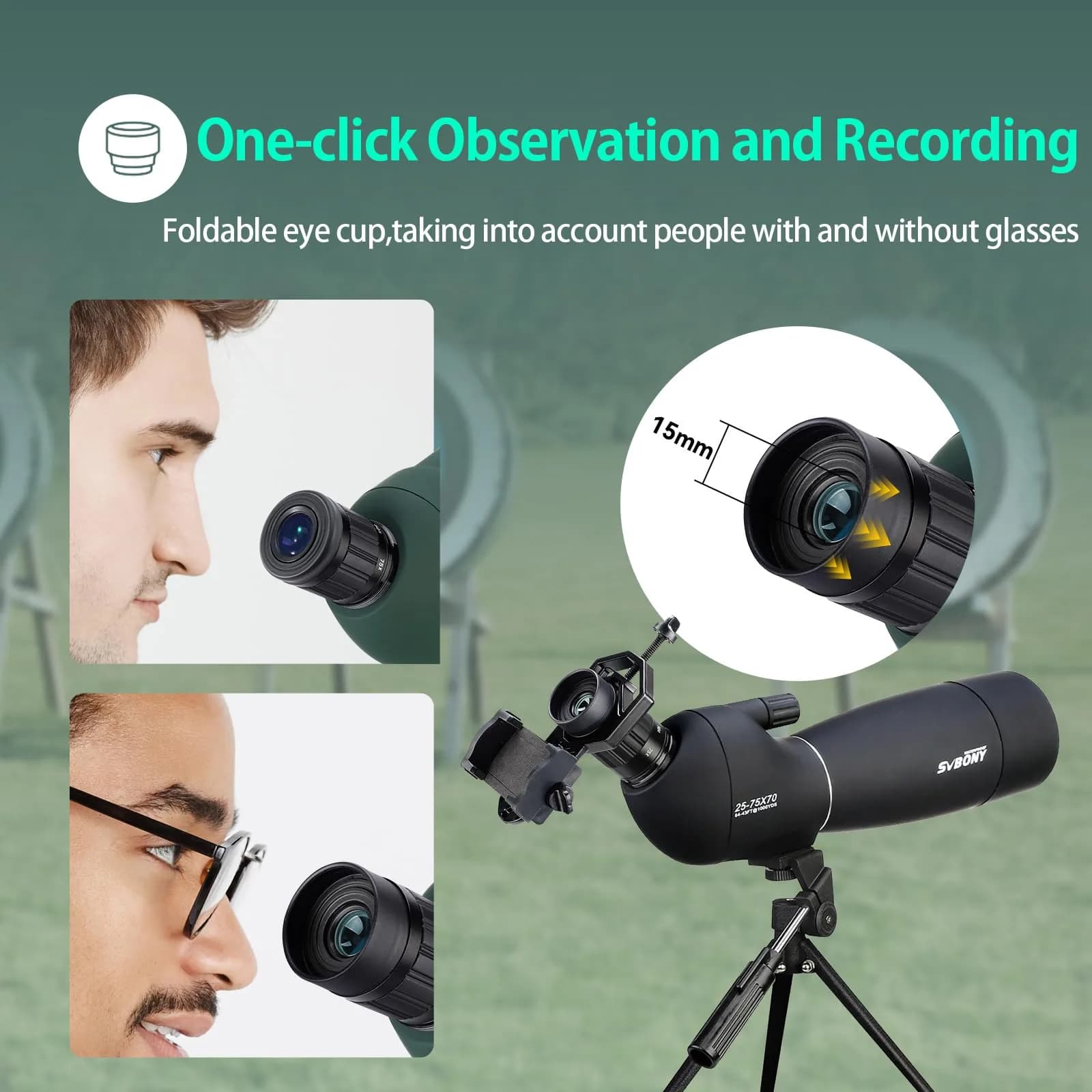 SVBONY SV28 Angled Spotting Scope 25-75x70mm with Tripod & Phone Adapter | Target Shooting Optics - view 6