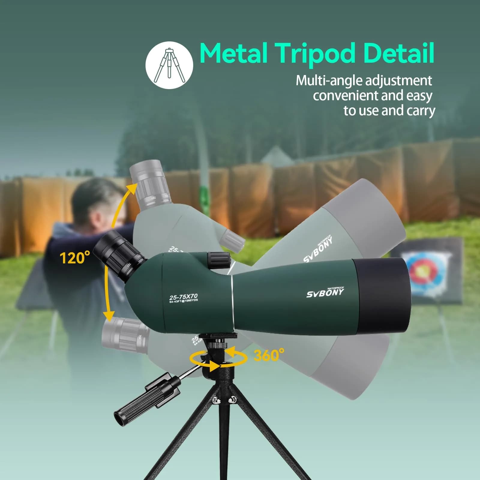 SVBONY SV28 Angled Spotting Scope 25-75x70mm with Tripod & Phone Adapter | Target Shooting Optics - view 7