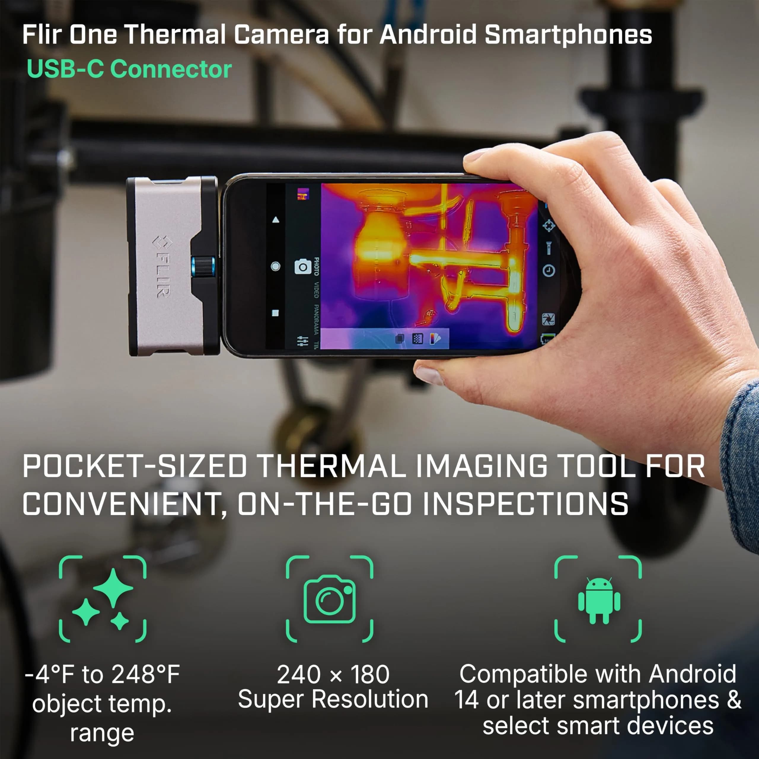 FLIR ONE Thermal Imaging Camera for Android Smartphones (USB-C), 240x180 Super Resolution | Industrial Inspection Tool - view 2