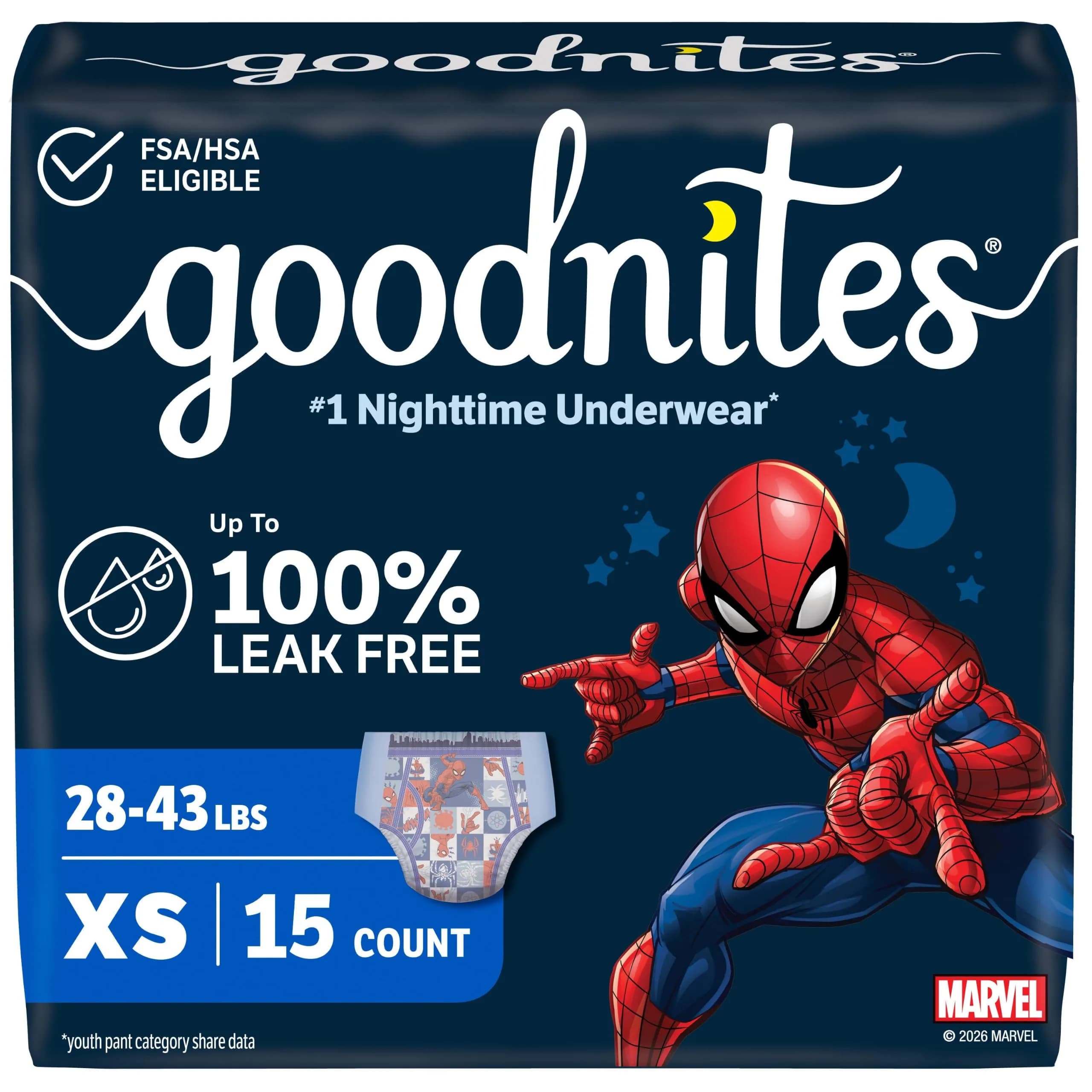 GoodNites Boys' Nighttime Underwear, Extra Small (28-43 lbs) | USA Imported Leak-Free Protection — X-Small / 15