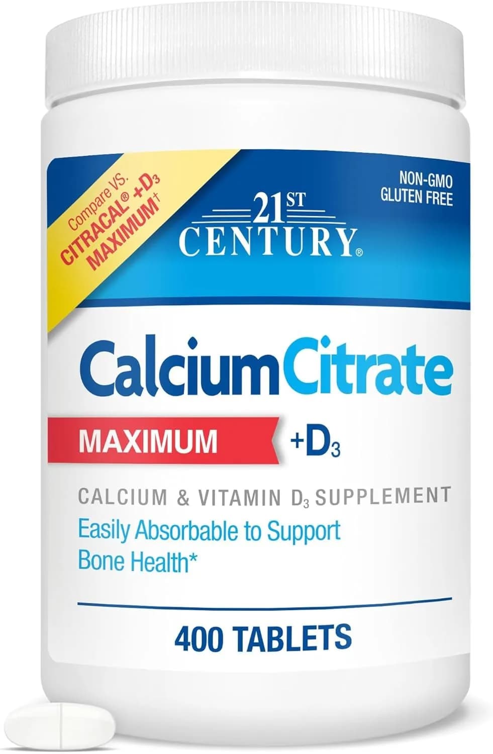 21st Century Calcium Citrate + D3 Tablets 800 Count (400 Count Per Bottle, 2 Pack) | Maximum Strength Bone Support - main product image