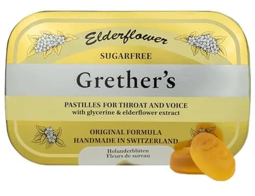 GRETHER'S Sugarfree Elderflower Pastilles 60g (2.1 oz) | Swiss Dry Mouth Comfort for Singers - main product image