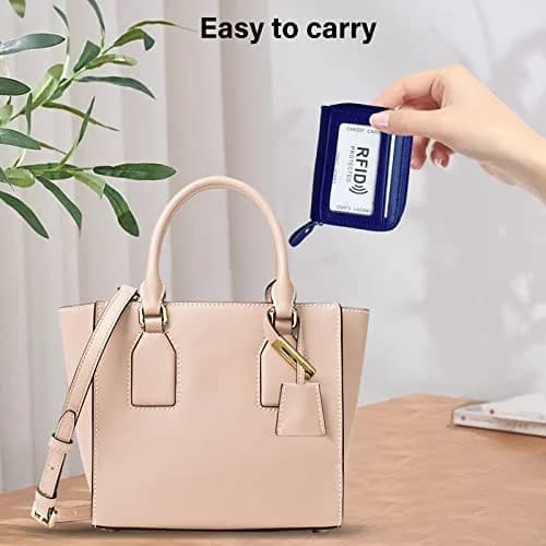 ZHOMA RFID Blocking Genuine Leather Credit Card Holder Wallet - Navy Blue | 11 Card Slots thumbnail 7