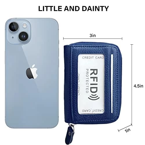 ZHOMA RFID Blocking Genuine Leather Credit Card Holder Wallet - Navy Blue | 11 Card Slots thumbnail 2