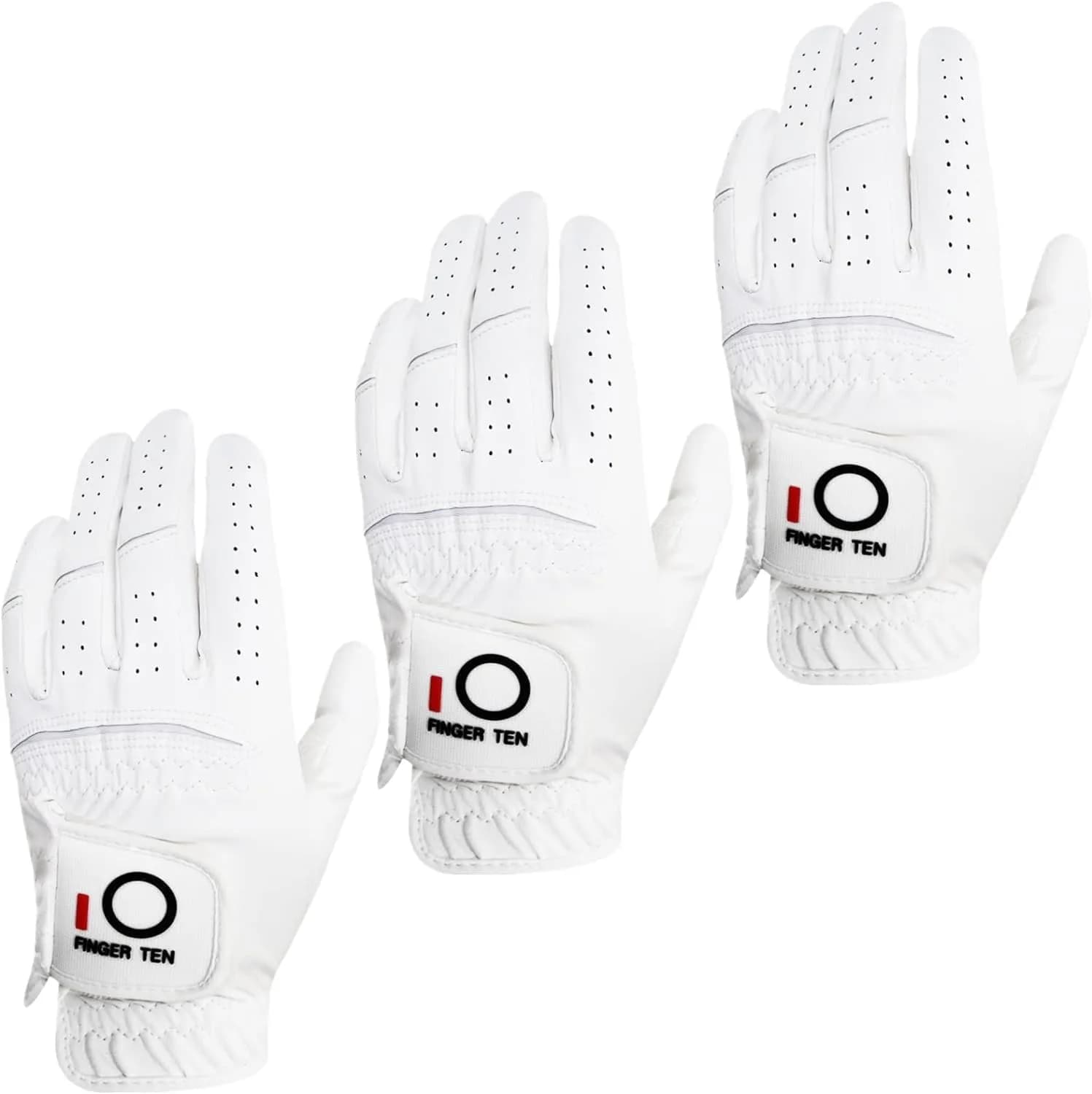 FINGER TEN All Weather Grip Golf Gloves Men 3 Pack (White, Medium, Left) | Wet & Dry Performance