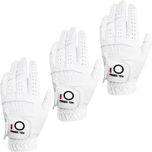 FINGER TEN All Weather Grip Golf Gloves Men 3 Pack (White, Medium, Left) | Wet & Dry Performance thumbnail 1