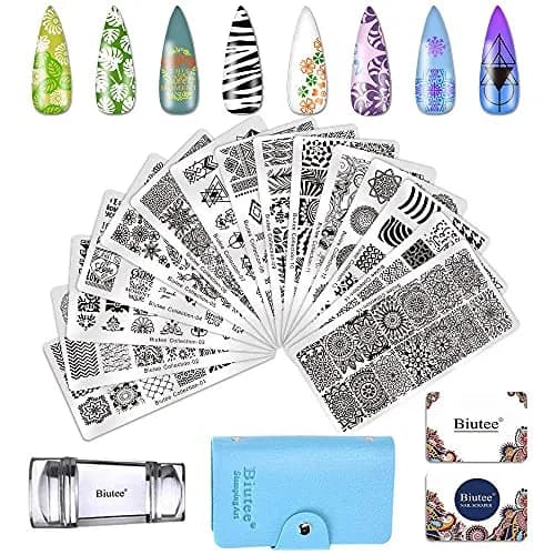 Biutee 19pcs Nail Art Stamping Plates Set with Stamper & Scraper | 15 Plates for Leaves, Flowers, Animals thumbnail 8