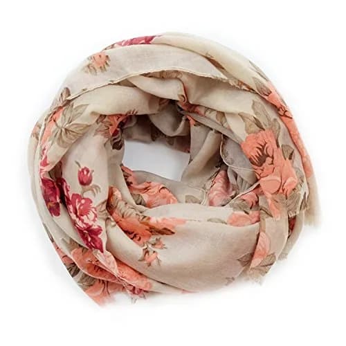 MIMOSITO Lightweight Floral Flower Scarf for Women | Elegant Fall & Winter Wrap (Beige-Peach Rose) thumbnail 1