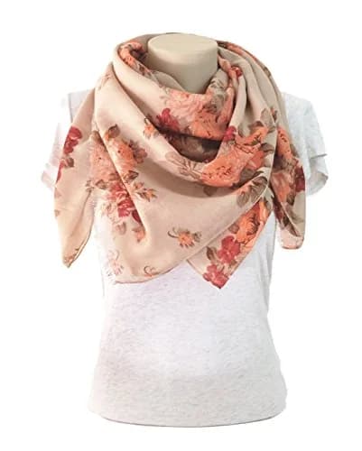 MIMOSITO Lightweight Floral Flower Scarf for Women | Elegant Fall & Winter Wrap (Beige-Peach Rose) thumbnail 5