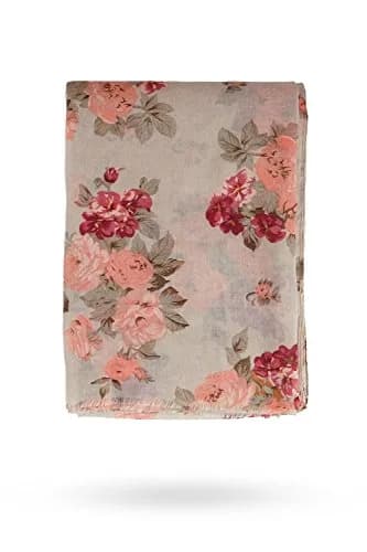 MIMOSITO Lightweight Floral Flower Scarf for Women | Elegant Fall & Winter Wrap (Beige-Peach Rose) thumbnail 2