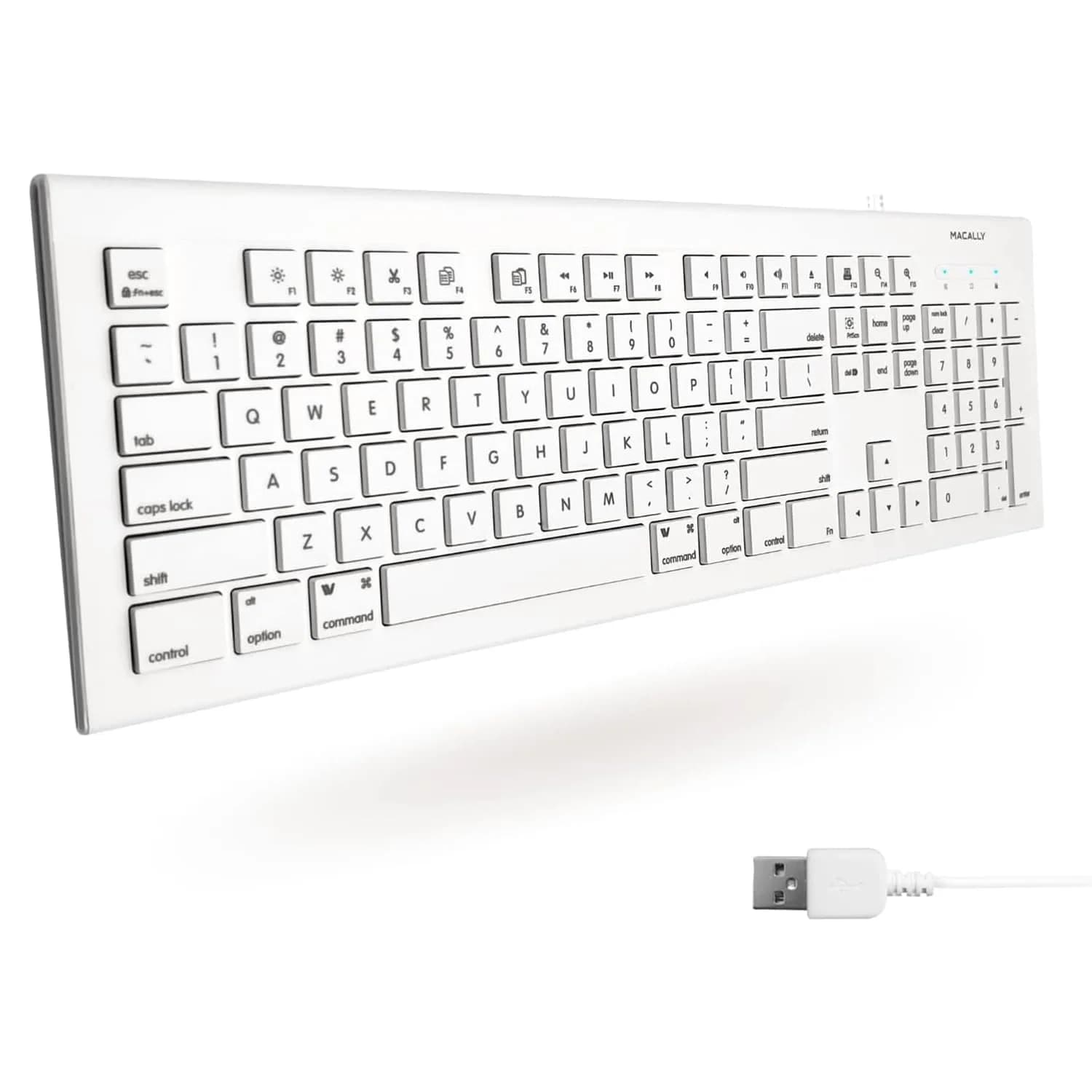 Macally MKeyE Full Size USB Wired Keyboard - White, 17.80in. x 6.20in. x 1.00in. Dimensions - main product image