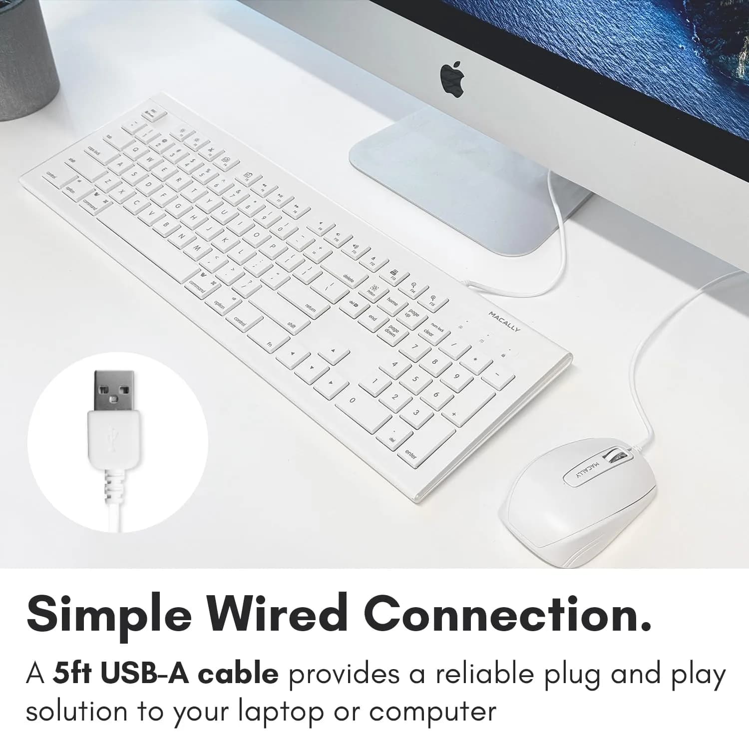 Macally MKeyE Full Size USB Wired Keyboard - White, 17.80in. x 6.20in. x 1.00in. Dimensions - view 2