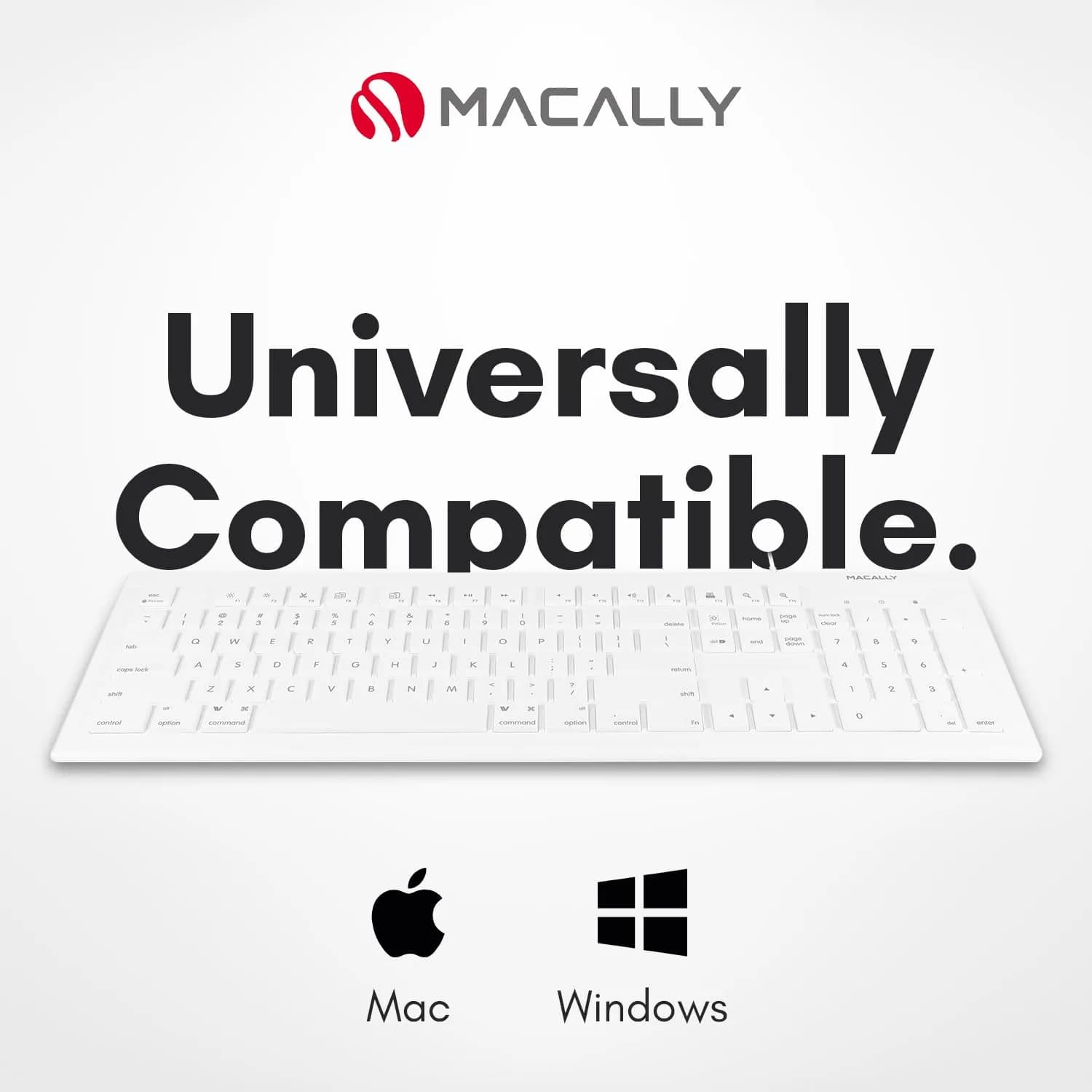 Macally MKeyE Full Size USB Wired Keyboard - White, 17.80in. x 6.20in. x 1.00in. Dimensions - view 3