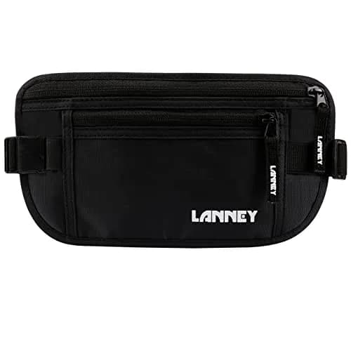 LANNEY Slim RFID Blocking Travel Money Belt with 2 RFID Sleeves | Hidden Passport Holder for Cash & Documents (Black, Unisex) thumbnail 1
