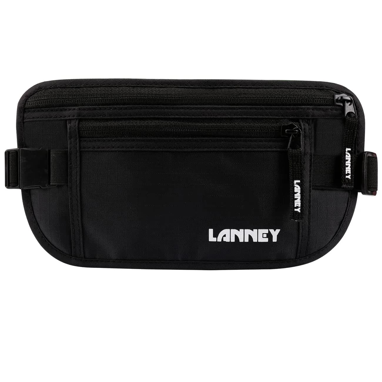 LANNEY Slim RFID Blocking Travel Money Belt with 2 RFID Sleeves | Hidden Passport Holder for Cash & Documents (Black, Unisex) - main product image