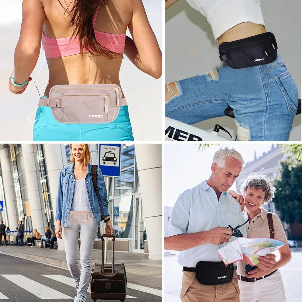 LANNEY Slim RFID Blocking Travel Money Belt with 2 RFID Sleeves | Hidden Passport Holder for Cash & Documents (Black, Unisex) - view 7