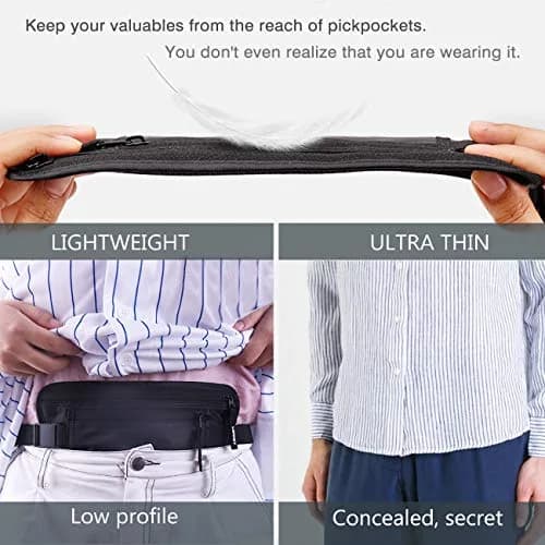 LANNEY Slim RFID Blocking Travel Money Belt with 2 RFID Sleeves | Hidden Passport Holder for Cash & Documents (Black, Unisex) thumbnail 3